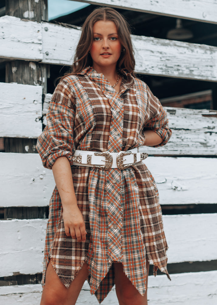 Harvest Season Plaid Button Down Dress