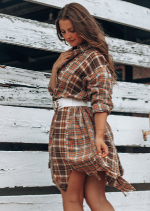 Harvest Season Plaid Button Down Dress