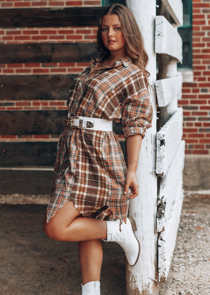 Harvest Season Plaid Button Down Dress