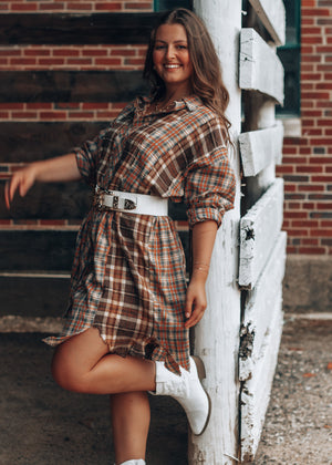 Harvest Season Plaid Button Down Dress