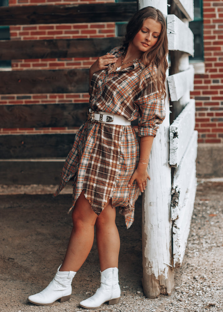 Harvest Season Plaid Button Down Dress