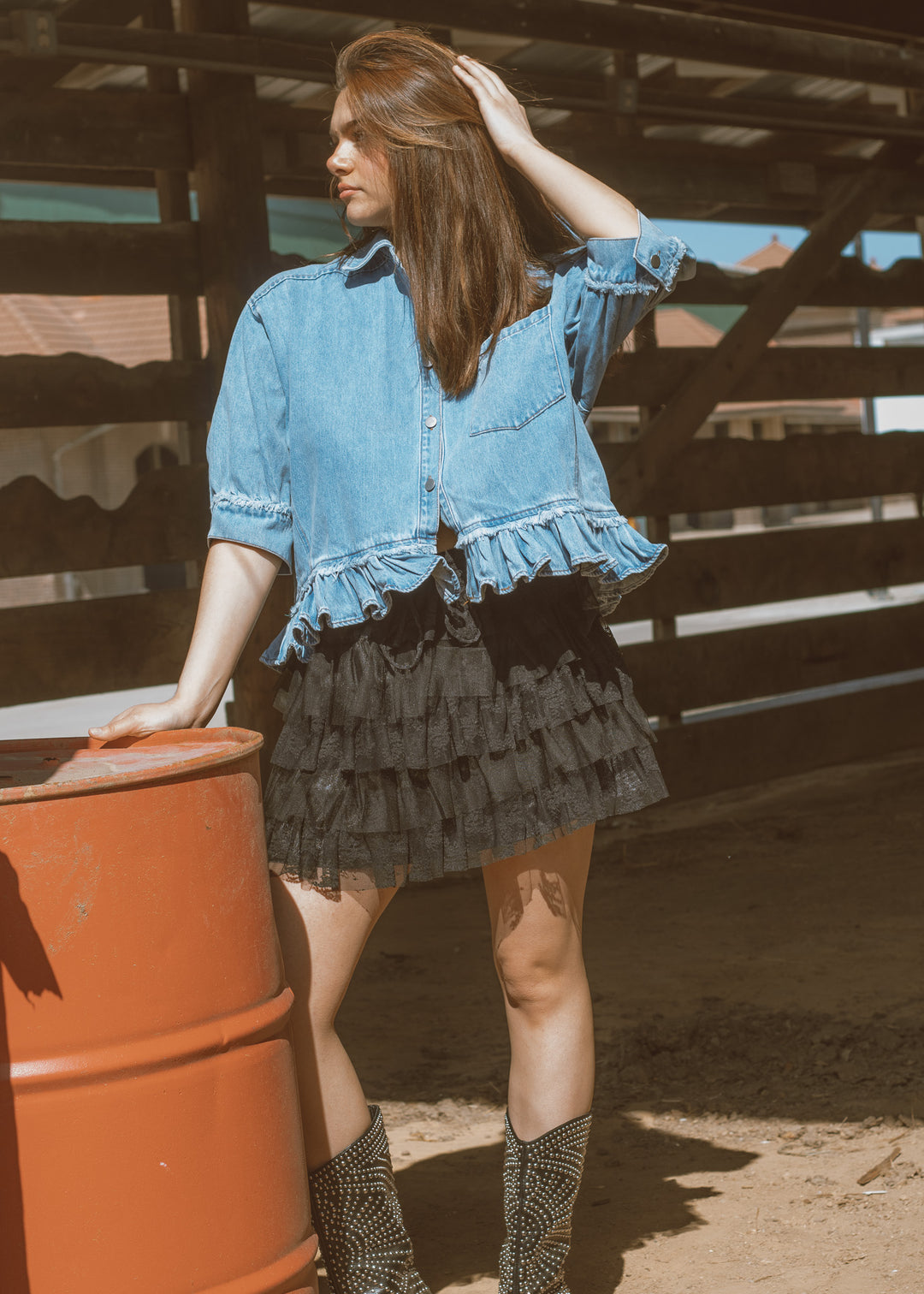 Delilah Ruffle Hem Denim Top