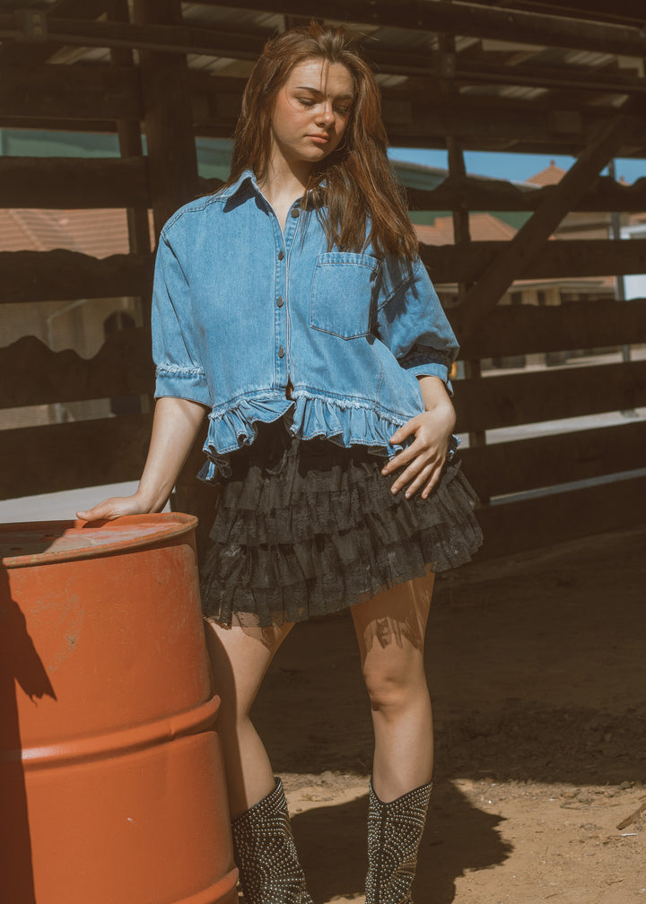 Delilah Ruffle Hem Denim Top