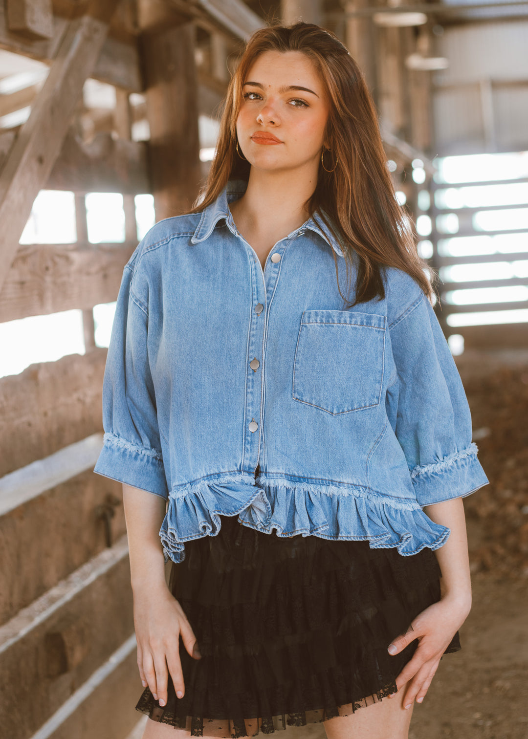 Delilah Ruffle Hem Denim Top