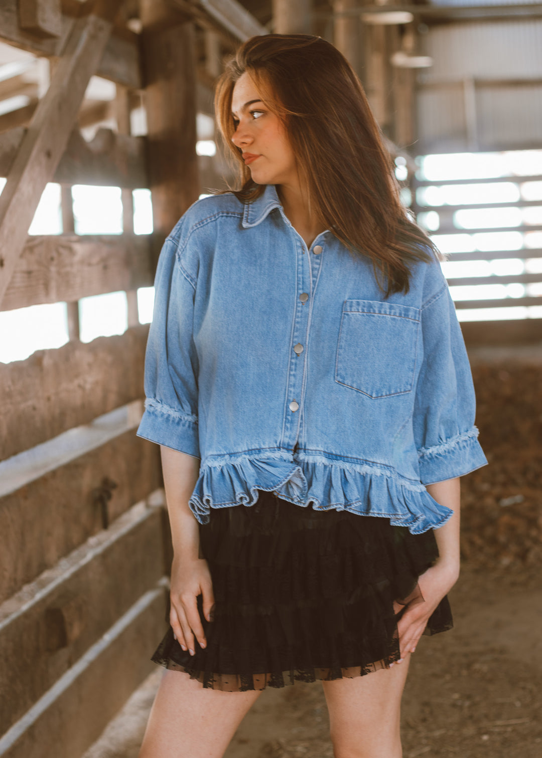 Delilah Ruffle Hem Denim Top