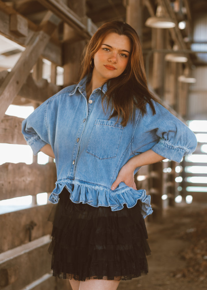 Delilah Ruffle Hem Denim Top