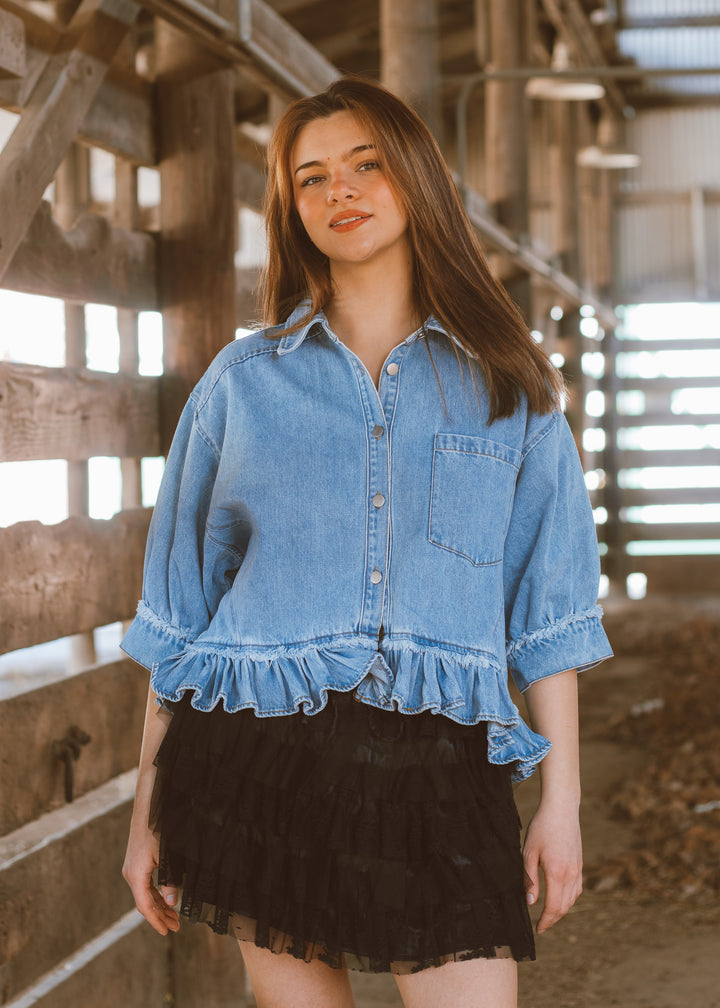 Delilah Ruffle Hem Denim Top