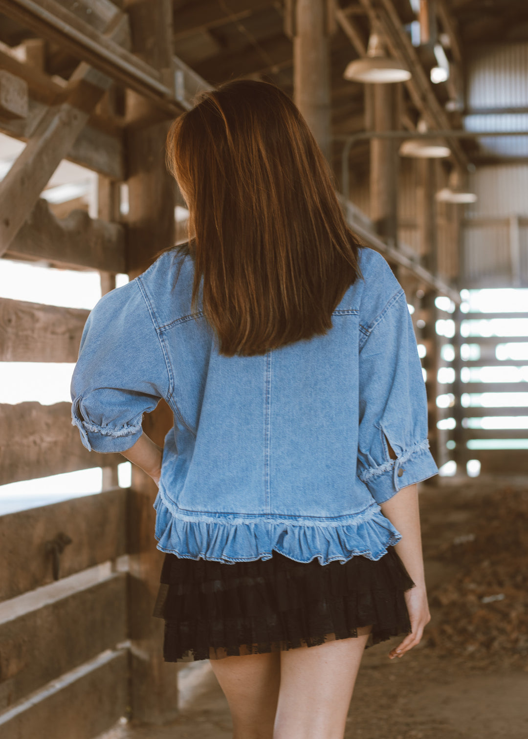 Delilah Ruffle Hem Denim Top