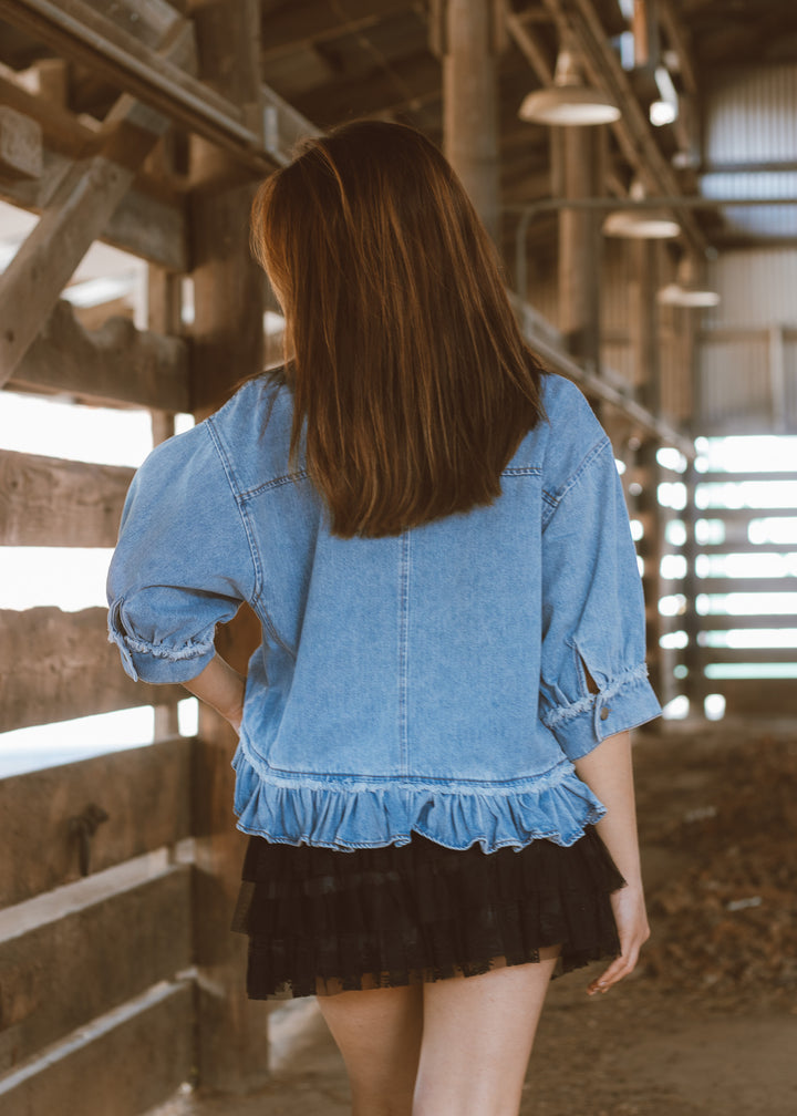 Delilah Ruffle Hem Denim Top