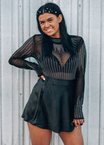 Shania Rhinestone Detailed Black Bodysuit