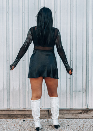 
            
                Load image into Gallery viewer, Shania Rhinestone Detailed Black Bodysuit
            
        