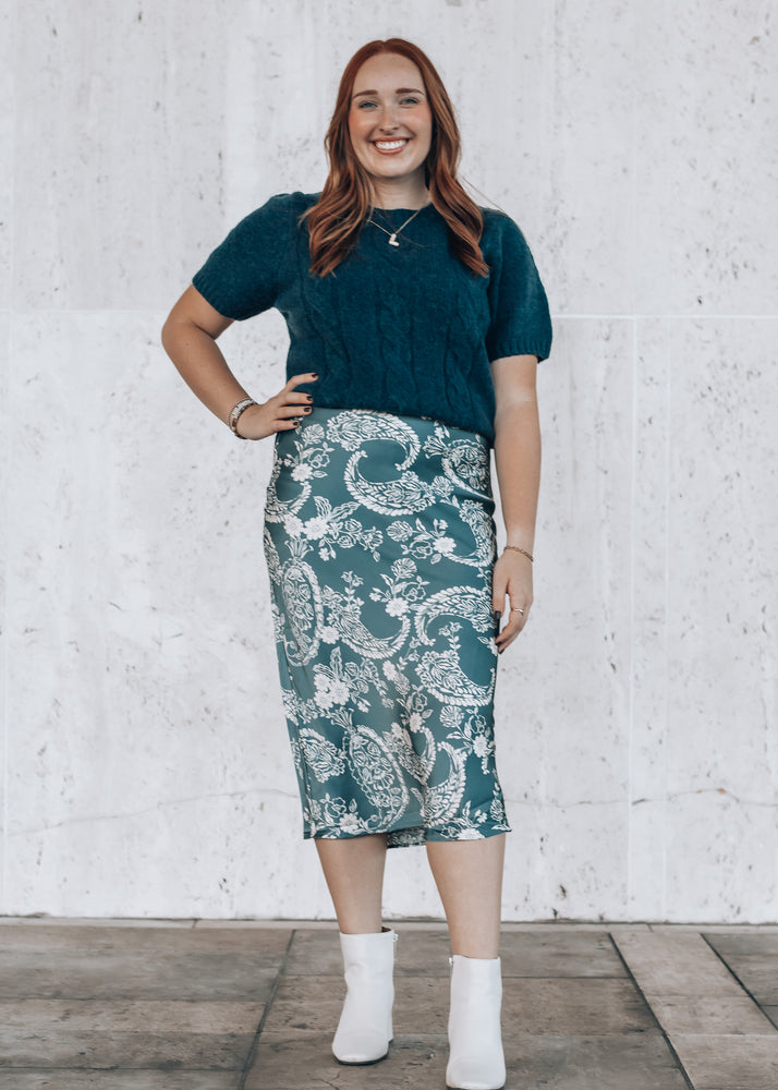 Sunday Stroll Floral Satin Midi Skirt