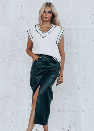 Times Square Leather Midi Skirt