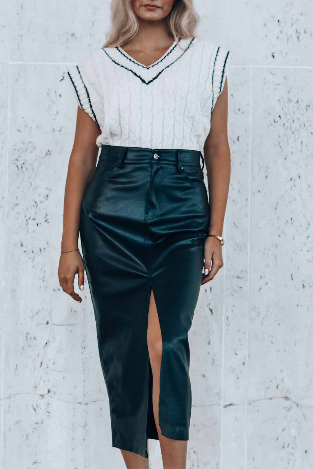 Times Square Leather Midi Skirt