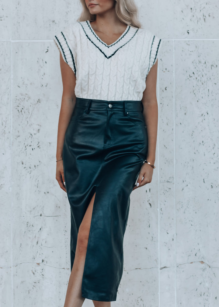 Times Square Leather Midi Skirt