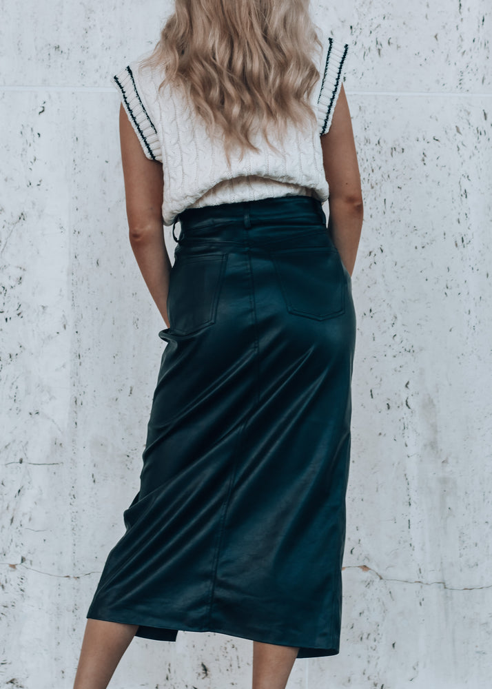 Times Square Leather Midi Skirt