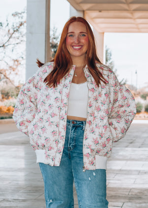 Feeling Fine Floral Quilted Bomber Coat