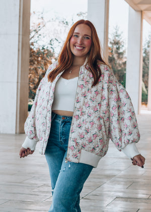 Feeling Fine Floral Quilted Bomber Coat