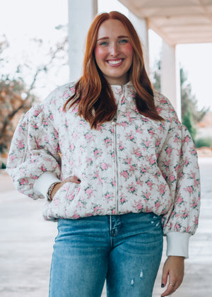 Feeling Fine Floral Quilted Bomber Coat