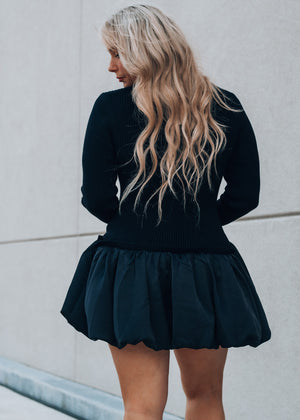 Paris Black Ribbed Combo Dress