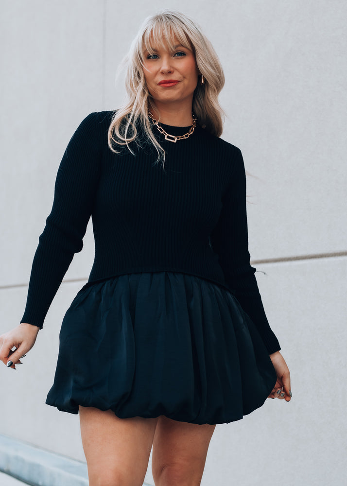 Paris Black Ribbed Combo Dress