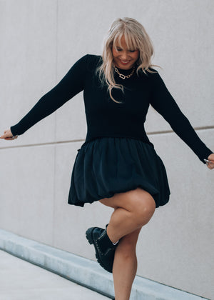 Paris Black Ribbed Combo Dress