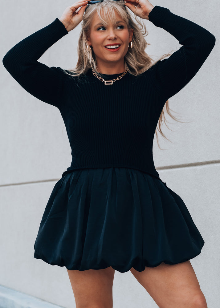 Paris Black Ribbed Combo Dress