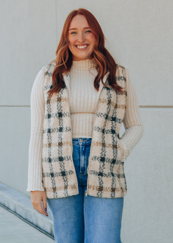 Camping with You Plaid Faux Fur Vest