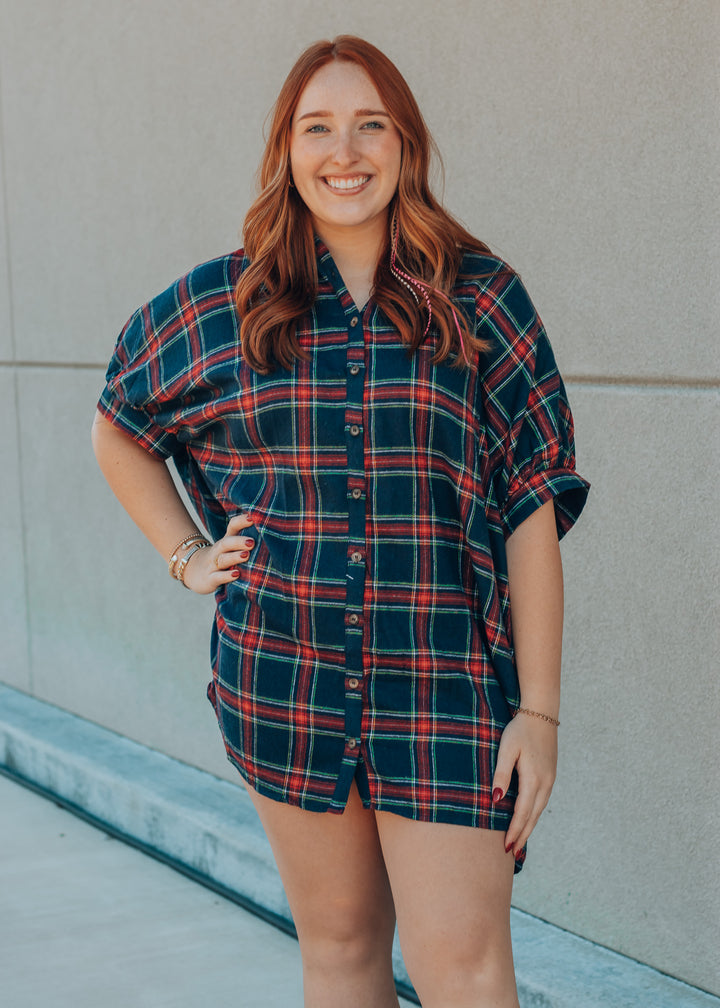 Navy Flannel Shirt Dress