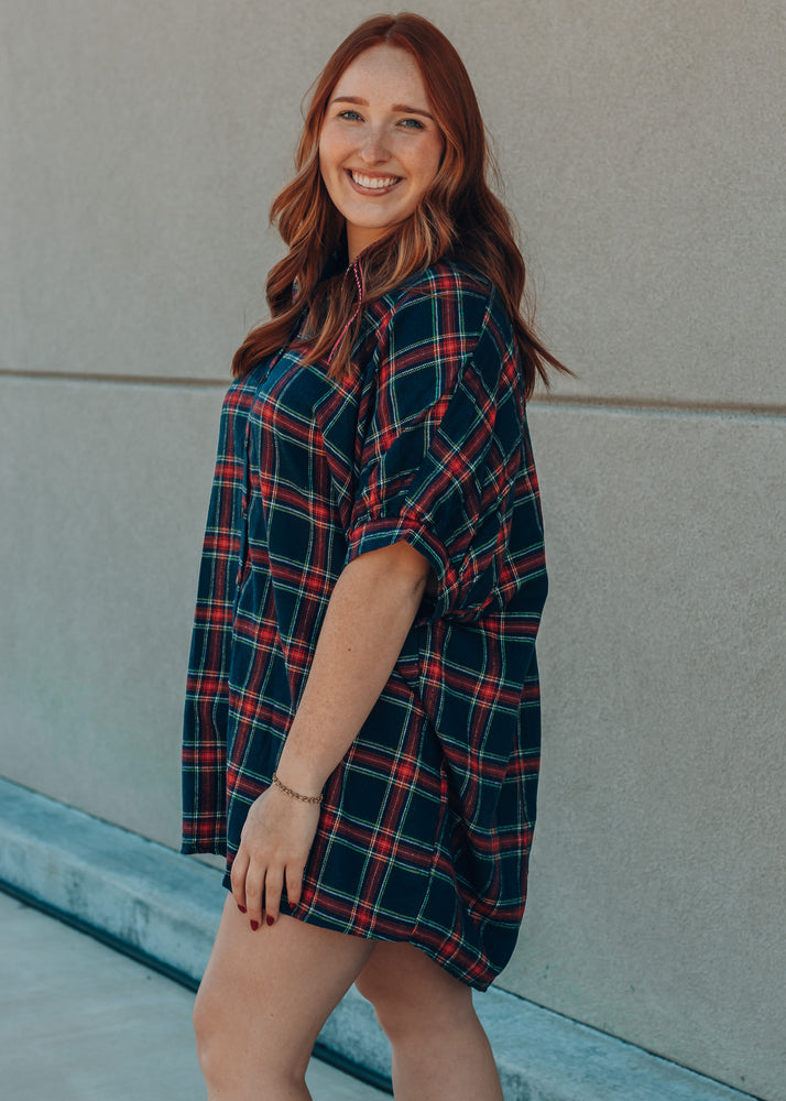 Navy Flannel Shirt Dress