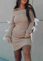 Wrapped with a Bow Taupe Sweater Dress