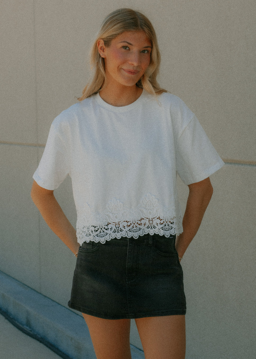 Sweetheart White Lace Crop Tee