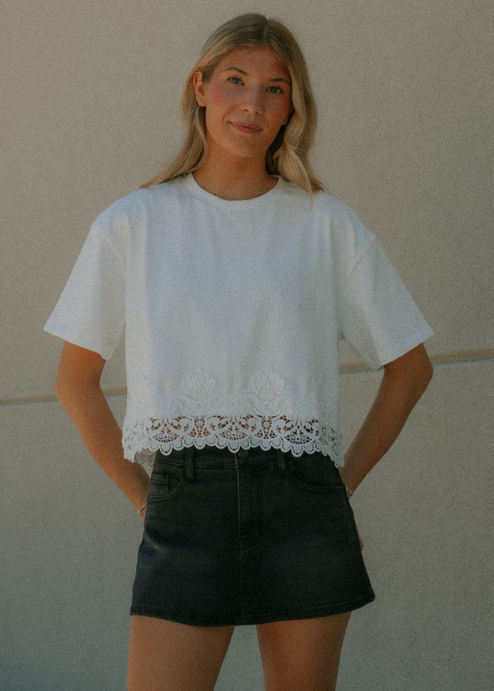 Sweetheart White Lace Crop Tee