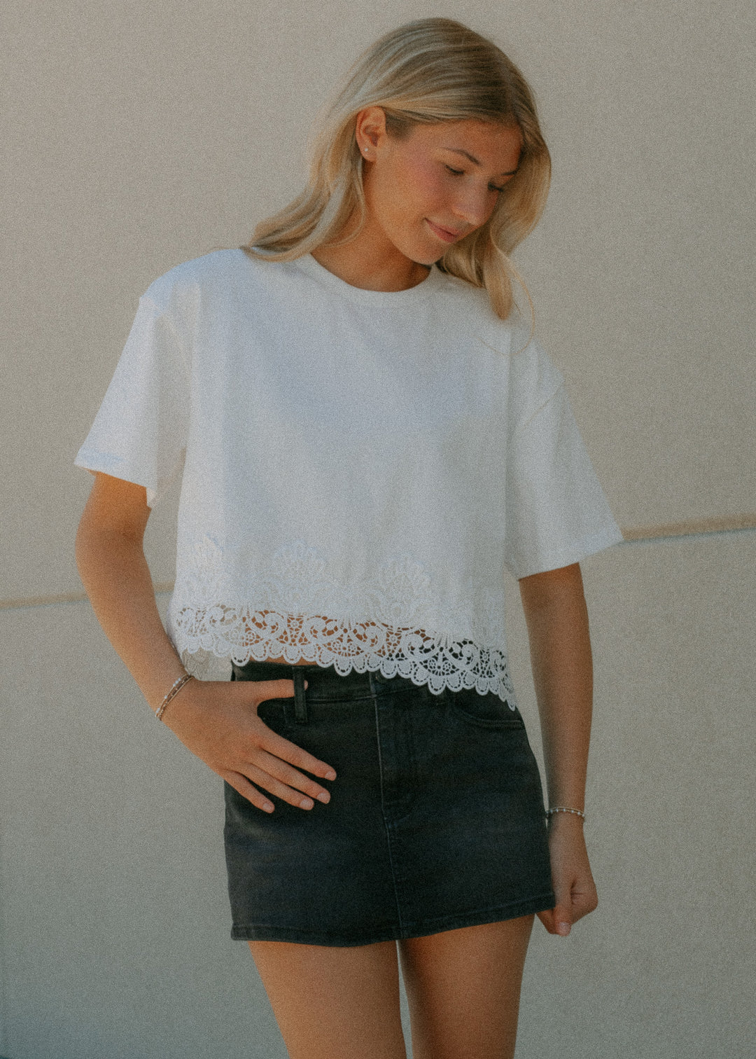 Sweetheart White Lace Crop Tee