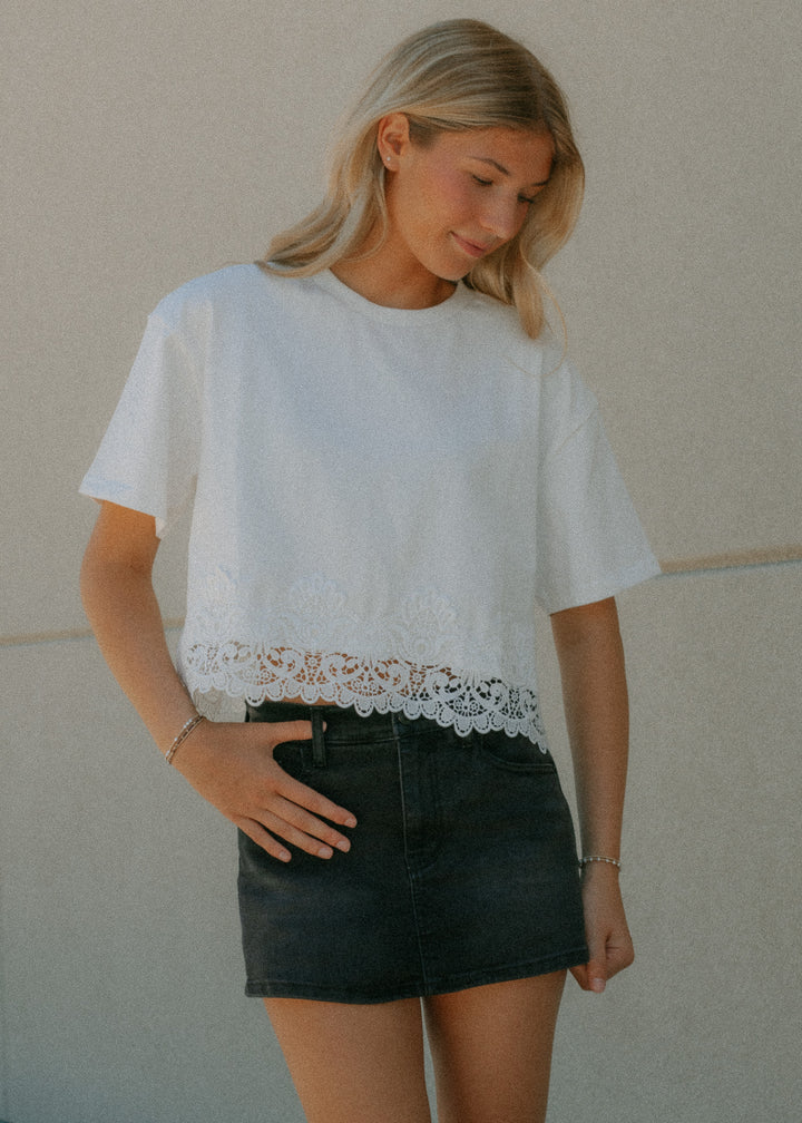 Sweetheart White Lace Crop Tee
