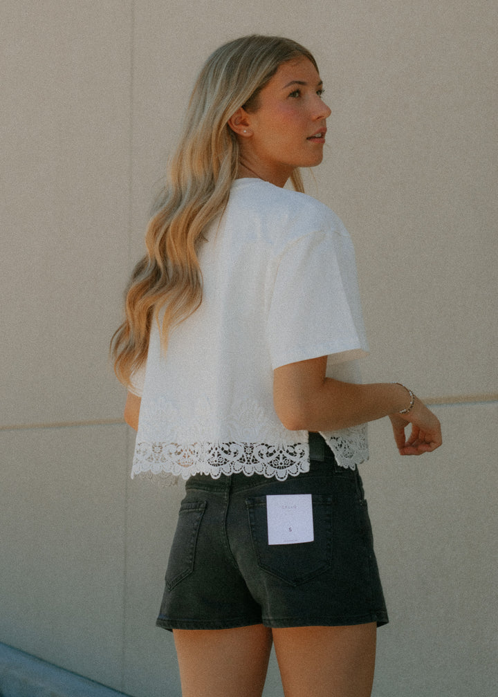 Sweetheart White Lace Crop Tee