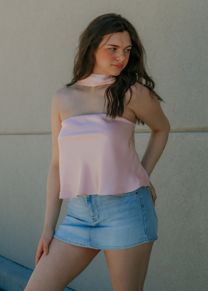 Too Cute to Cxl Pink Satin Top