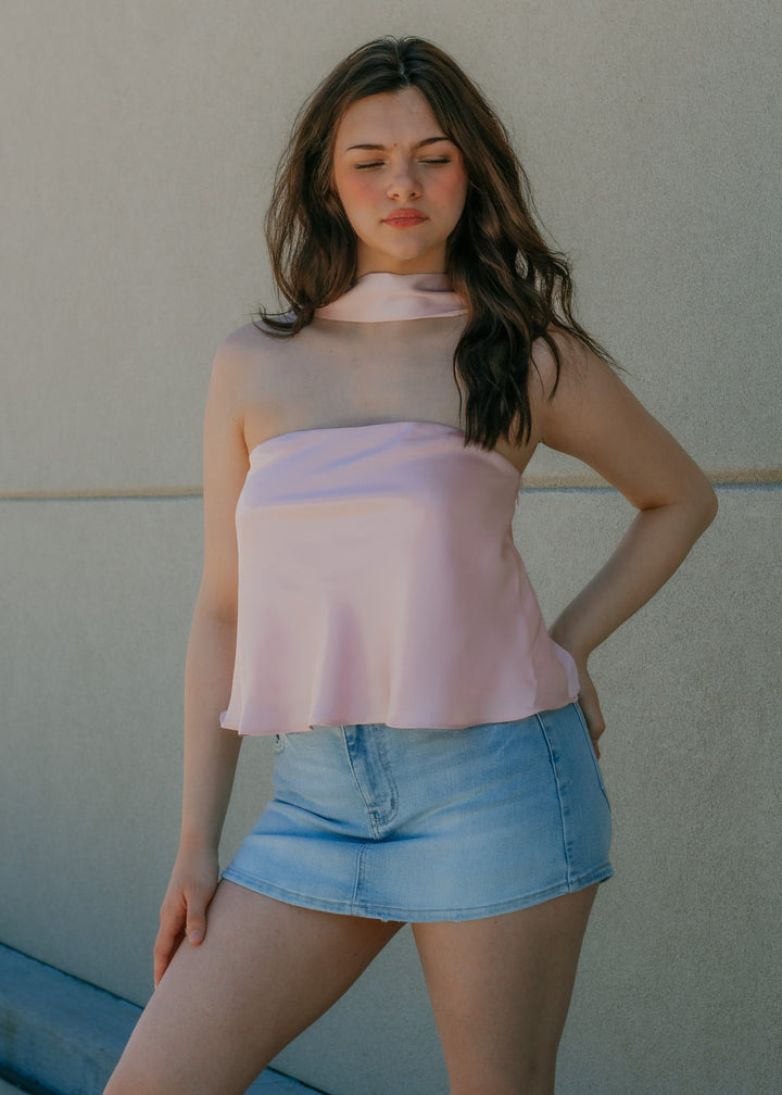 Too Cute to Cxl Pink Satin Top