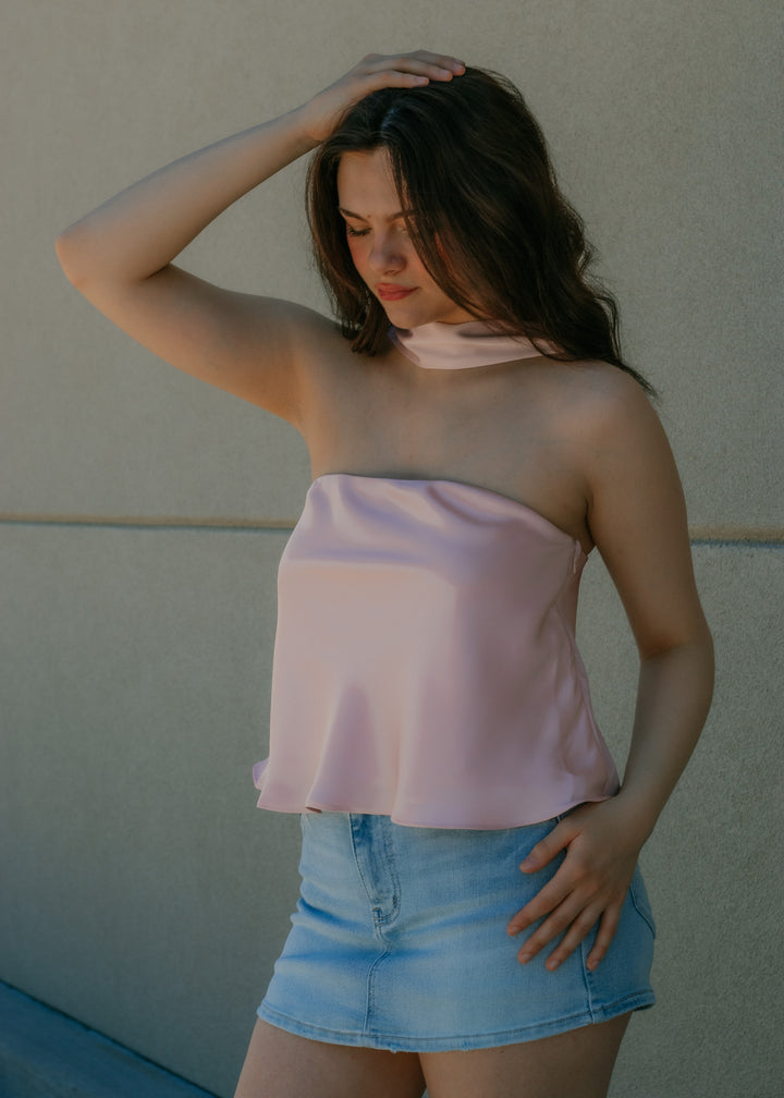 Too Cute to Cxl Pink Satin Top