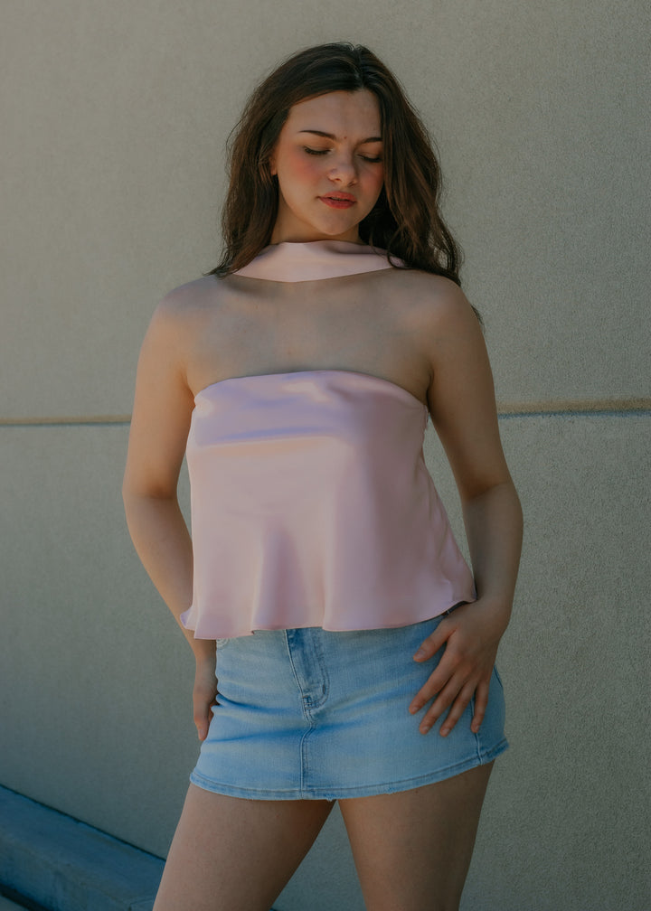 Too Cute to Cxl Pink Satin Top