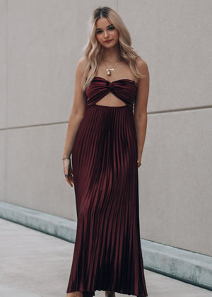 Rowen Burgundy Pleated Dress