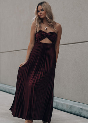 Rowen Burgundy Pleated Dress