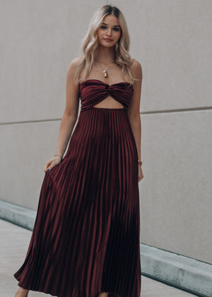 Rowen Burgundy Pleated Dress