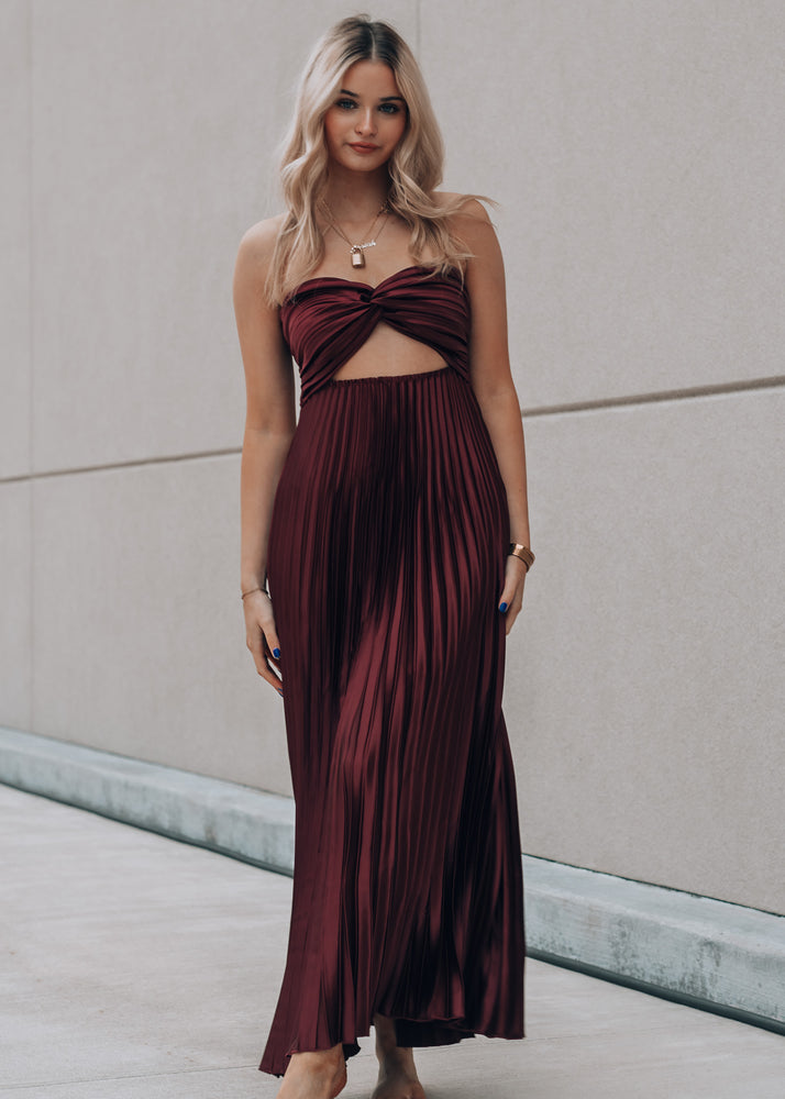 Rowen Burgundy Pleated Dress