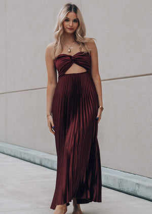 Rowen Burgundy Pleated Dress