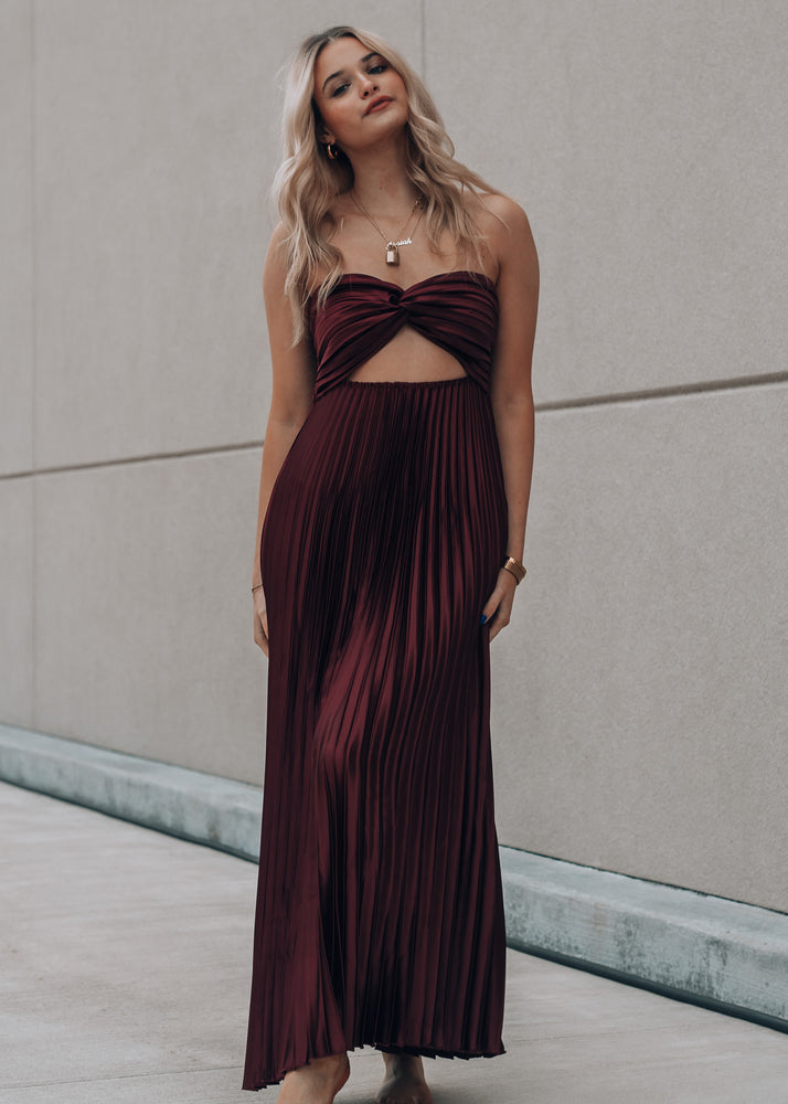 Rowen Burgundy Pleated Dress