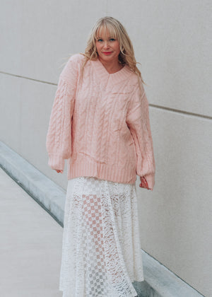 Glenda Soft Pink Cable Knit Sweater