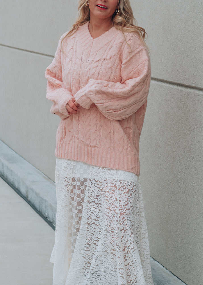 Glenda Soft Pink Cable Knit Sweater