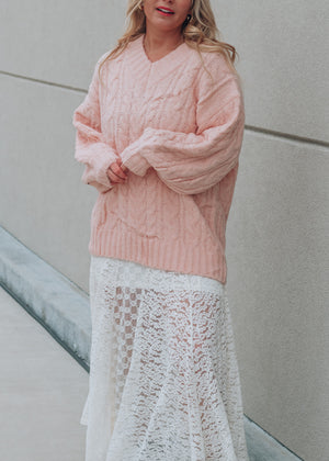 Glenda Soft Pink Cable Knit Sweater