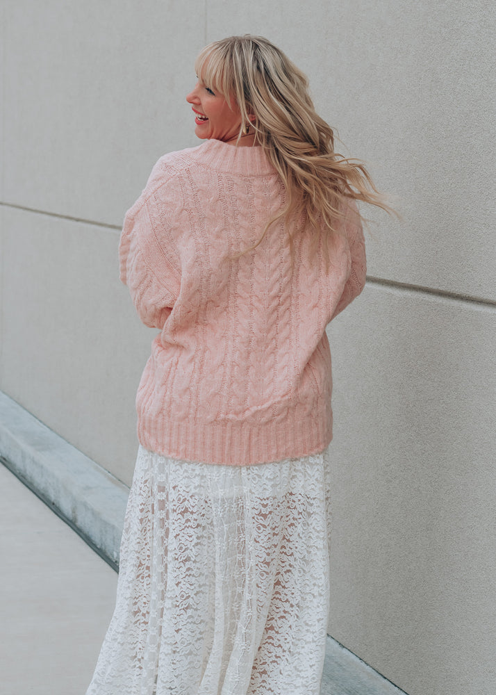 Glenda Soft Pink Cable Knit Sweater